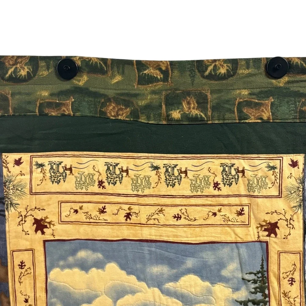 Rustic Wilderness Quilted Wall Hanging Lake Cabin Lodge Scene Moose Print 34x44